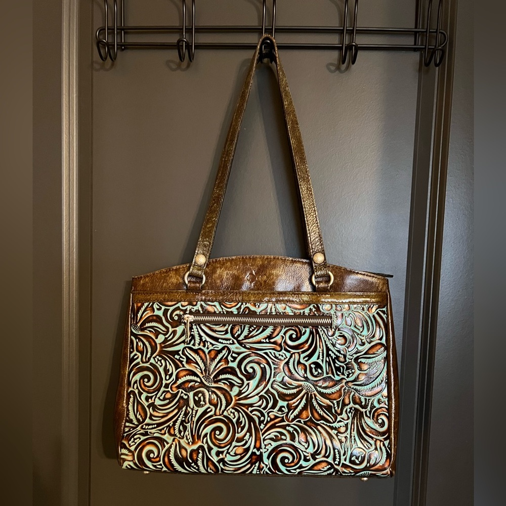 Patricia Nash turquoise poppy leather tote shoulder bag